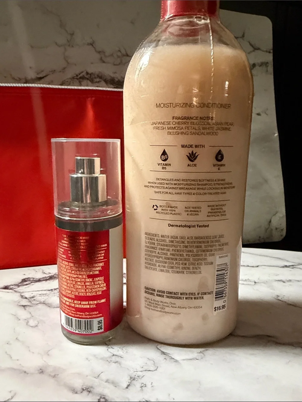 BBW Japanese Cherry Blossom Conditioner - Body Mist - Lancome Cosmetics Bag Set